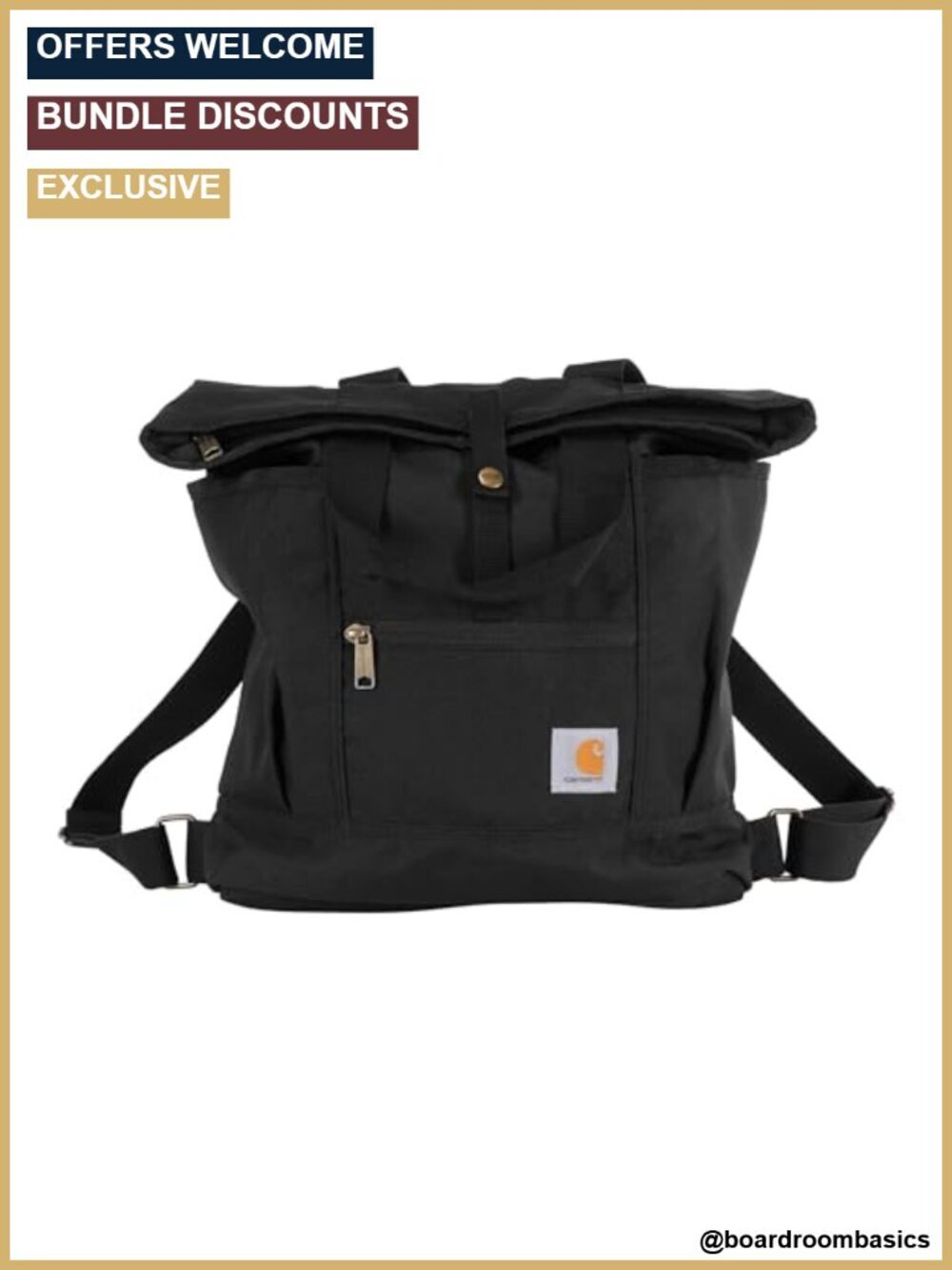 Convertible Backpack Tote Bag, 600 Denier Polyester, Water Resistant,
